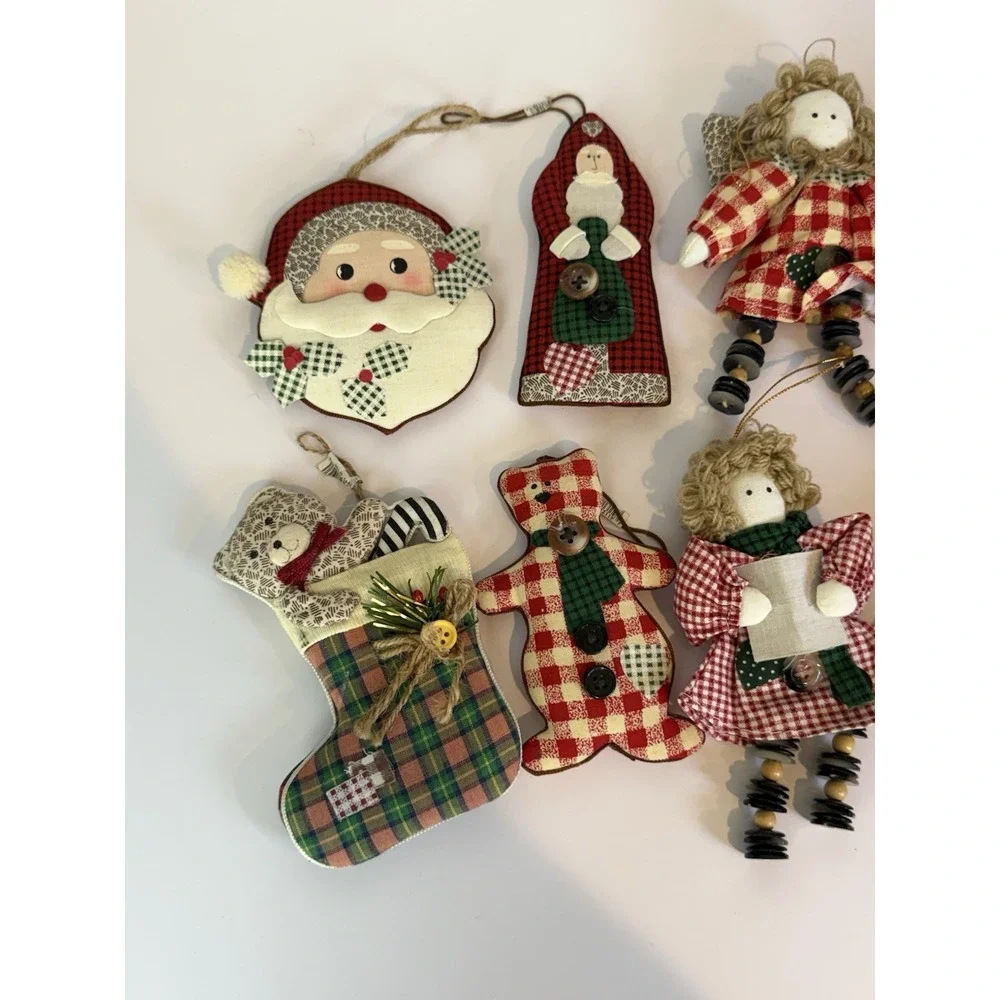 Vintage Style Rustic Christmas Ornament Lot Santa Angel Stocking Decor